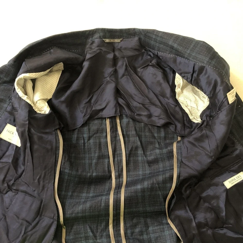 Jack Victor Blazer Mens 36S Blue Plaid Super 130s Wool Sport Coat Jacket Canada